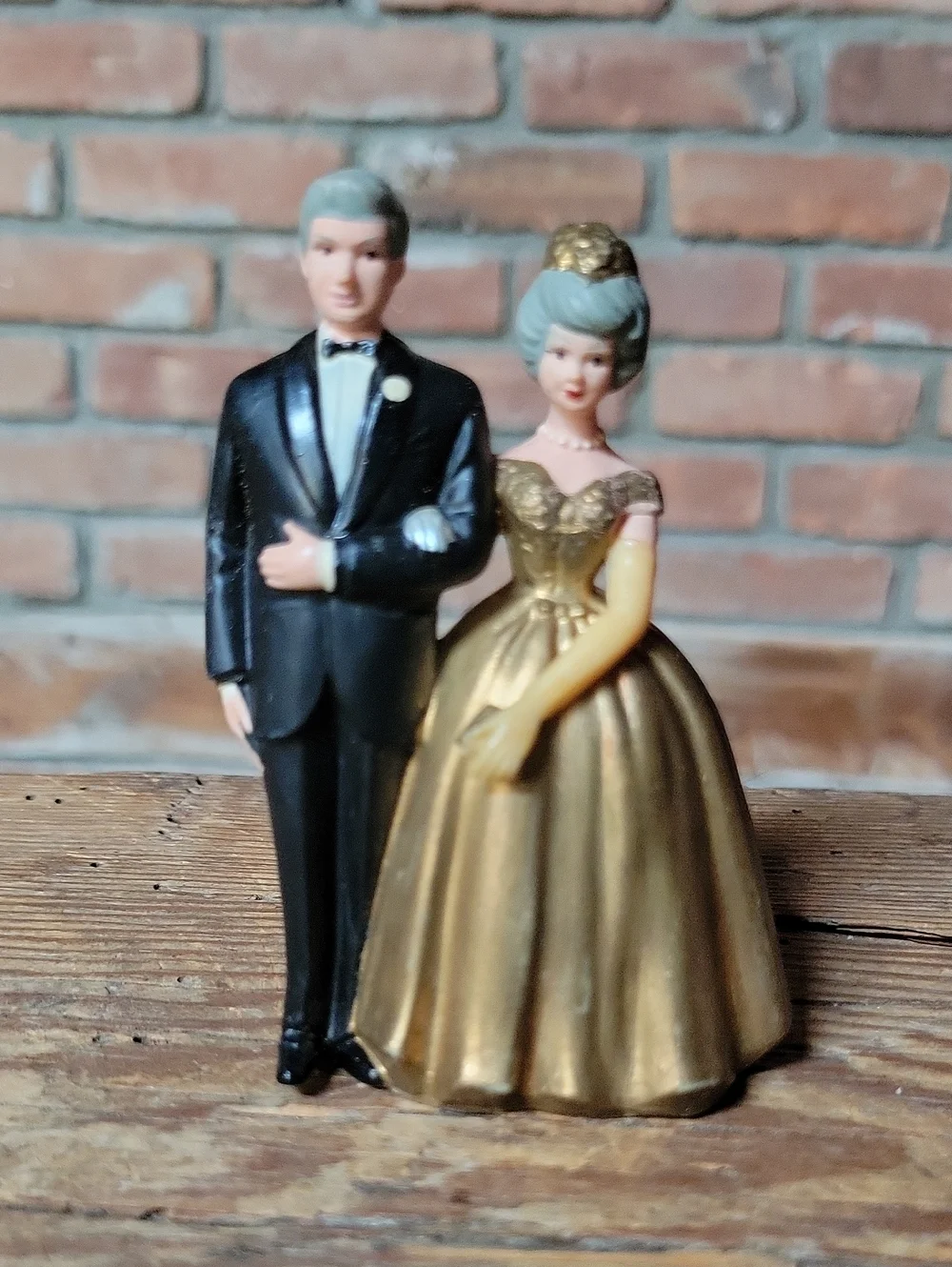 50th Anniversary Vintage 1950's Wilton Gold Bride and Black Groom Cake Topper